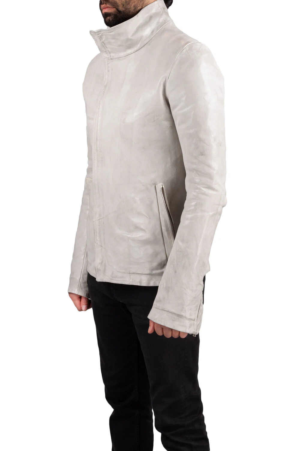 Object Dyed High Neck Leather Jacket - Image 3