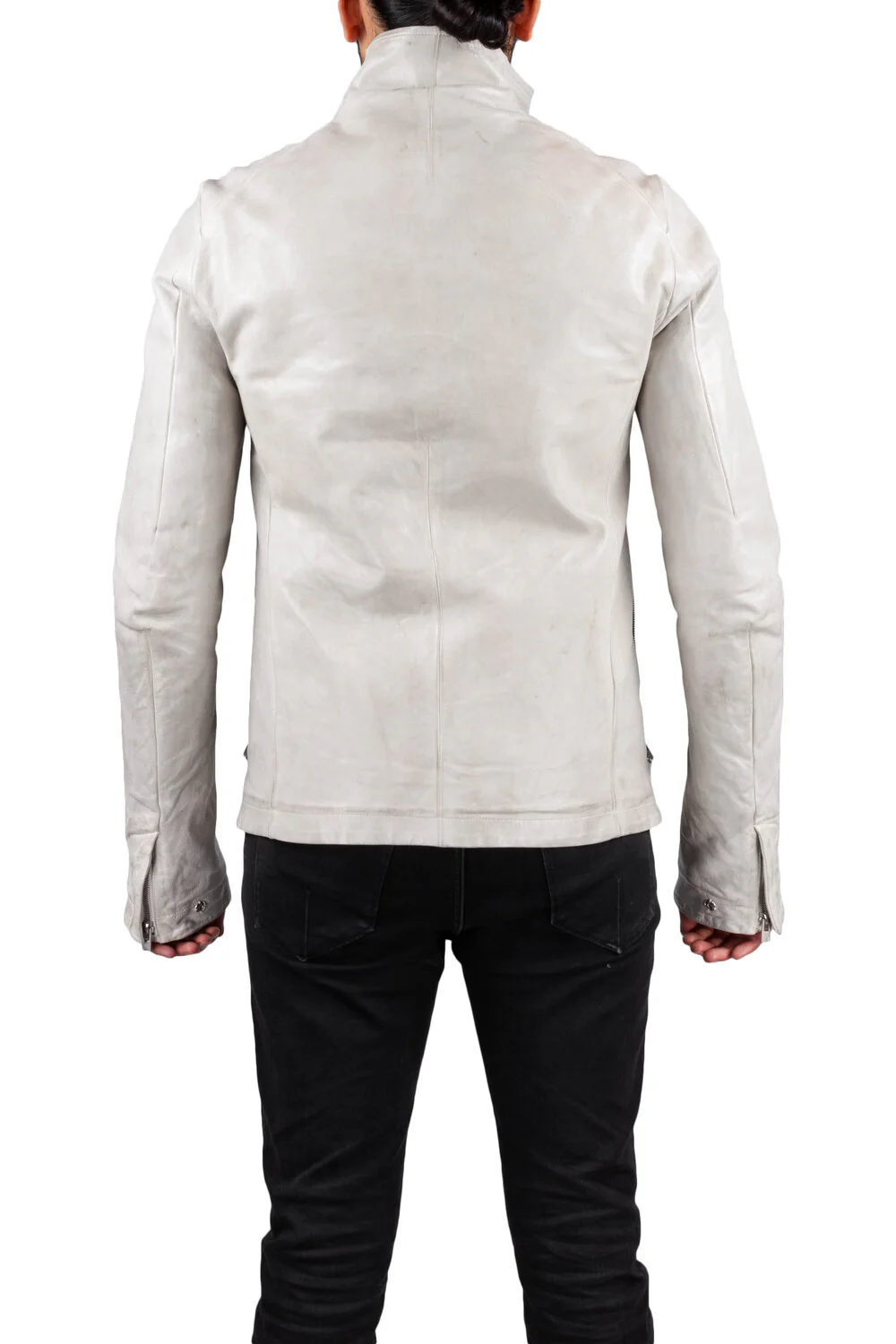 Object Dyed High Neck Leather Jacket - Image 4