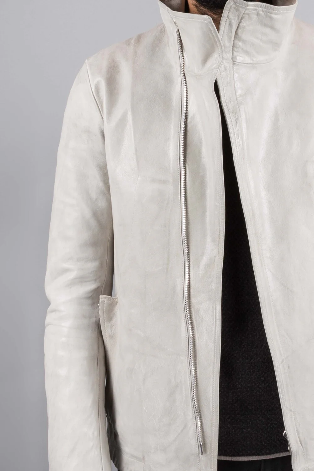 Object Dyed High Neck Leather Jacket - Image 5